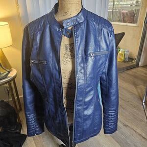 Blue Faux Leather Jacket